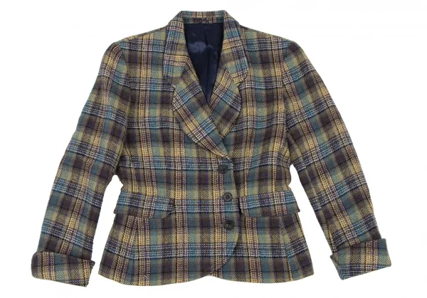 ケンゾーKENZO ウールチェック織りジャケット 緑青黄茶S K-133256_002