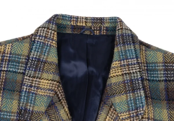 ケンゾーKENZO ウールチェック織りジャケット 緑青黄茶S K-133256_004