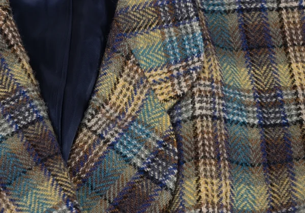 ケンゾーKENZO ウールチェック織りジャケット 緑青黄茶S K-133256_005