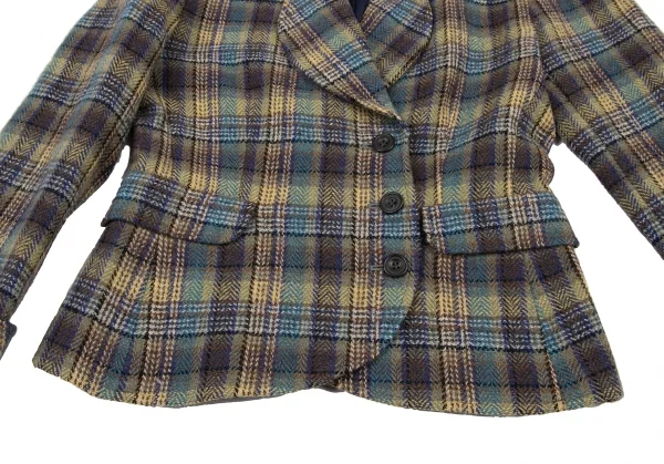 ケンゾーKENZO ウールチェック織りジャケット 緑青黄茶S K-133256_008