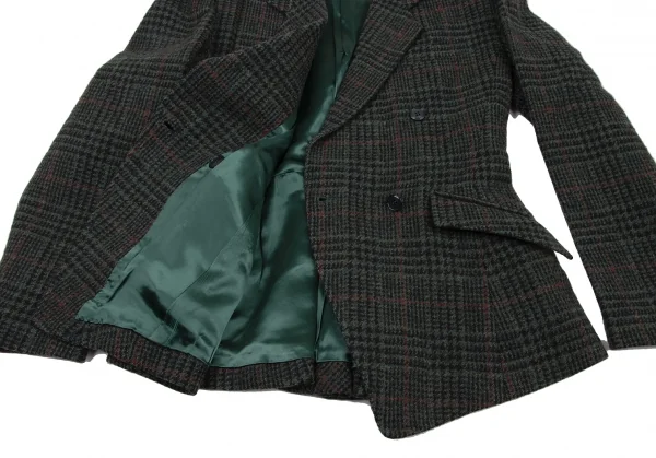 ケンゾーKENZO ウール千鳥格子織りジャケット 緑黒赤S K-133257_011
