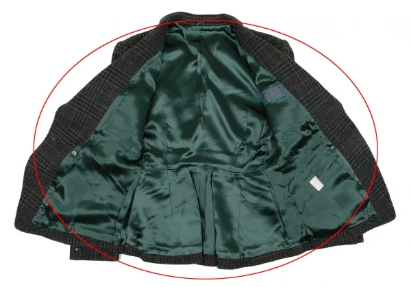 ケンゾーKENZO ウール千鳥格子織りジャケット 緑黒赤S K-133257_012