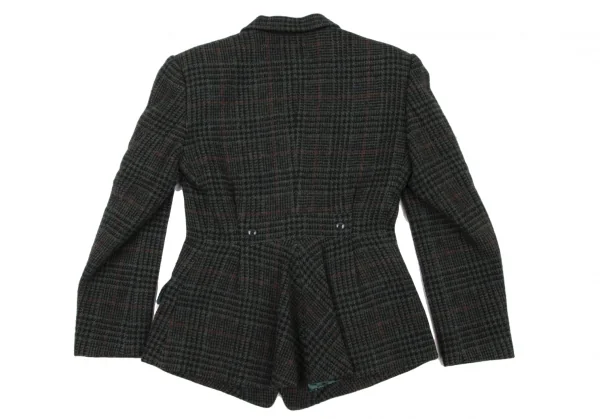 ケンゾーKENZO ウール千鳥格子織りジャケット 緑黒赤S K-133257_014