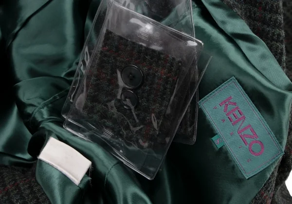 ケンゾーKENZO ウール千鳥格子織りジャケット 緑黒赤S K-133257_018