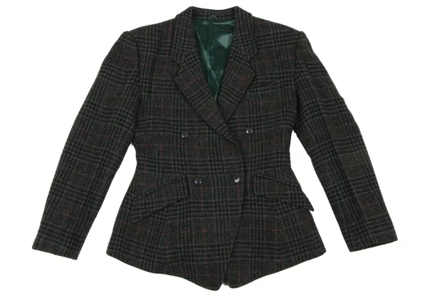 ケンゾーKENZO ウール千鳥格子織りジャケット 緑黒赤S K-133257_002