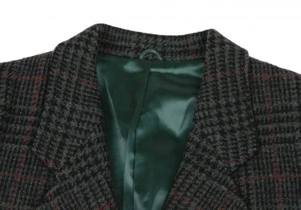 ケンゾーKENZO ウール千鳥格子織りジャケット 緑黒赤S K-133257_004