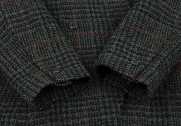 ケンゾーKENZO ウール千鳥格子織りジャケット 緑黒赤S K-133257_007