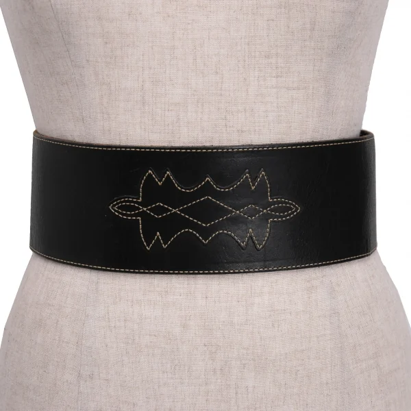 KENZO Stitch Design Leather Double Belt Black  K-133265_001