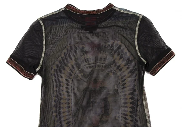 ジャンポールゴルチエクラシックJean Paul GAULTIER CLASSIQUE ビルプリントパワーネットTシャツ 黒マルチ40 K-133343_010