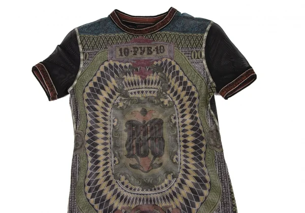 ジャンポールゴルチエクラシックJean Paul GAULTIER CLASSIQUE ビルプリントパワーネットTシャツ 黒マルチ40 K-133343_003