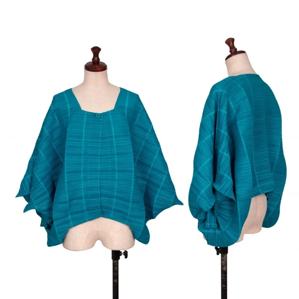 PLEATS PLEASE Pleated Striped Bolero Cardigan Sky blue 3 K-133358_001