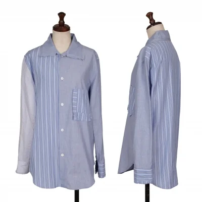Y's Cotton Cut-off Striped Switching Shirt