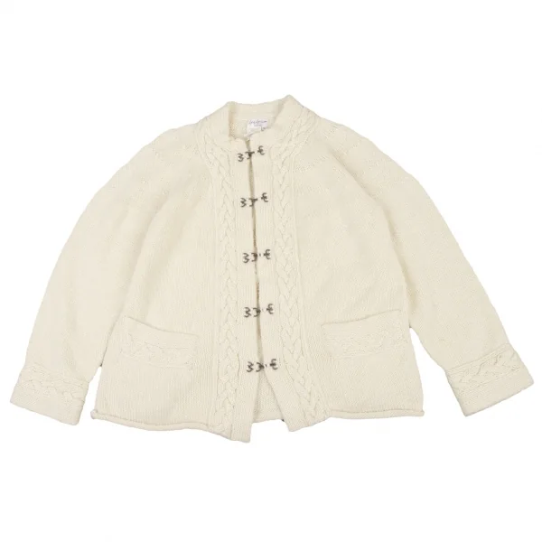 Yohji Yamamoto POUR HOMME Alpaca Front Hook Cable Knit Jacket Cream M K-133369_001