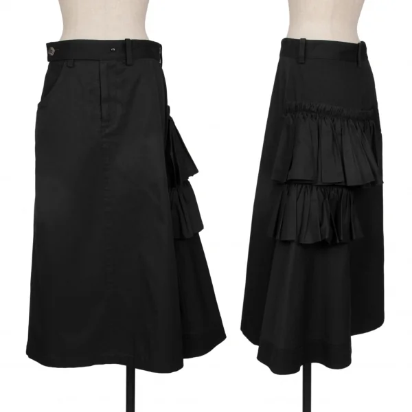 Yohji Yamamoto FEMME Side Frill Asymmetry Pants Black 1 K-133383_001