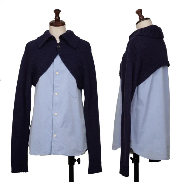 ワイズY's ニットボレロアンサンブルノースリーブシャツ 水色紺1 K-133384_001