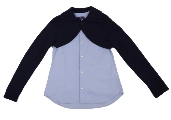 ワイズY's ニットボレロアンサンブルノースリーブシャツ 水色紺1 K-133384_002