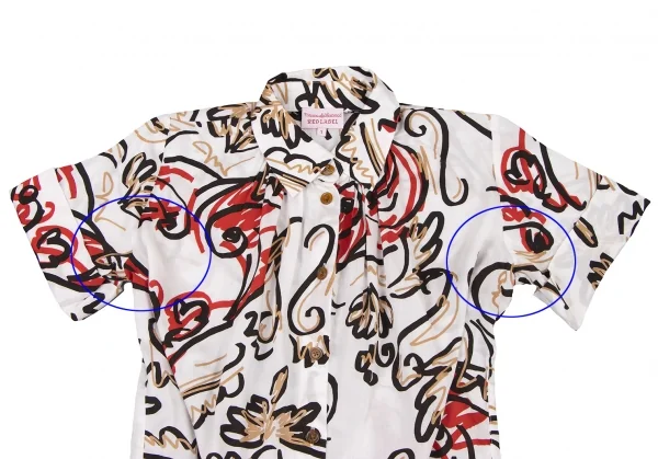 ヴィヴィアンウエストウッド レッドレーベルVivienne Westwood Red Label コットン総柄ネックギャザーデザインシャツ 白黒赤ベージュ1 K-133416_003