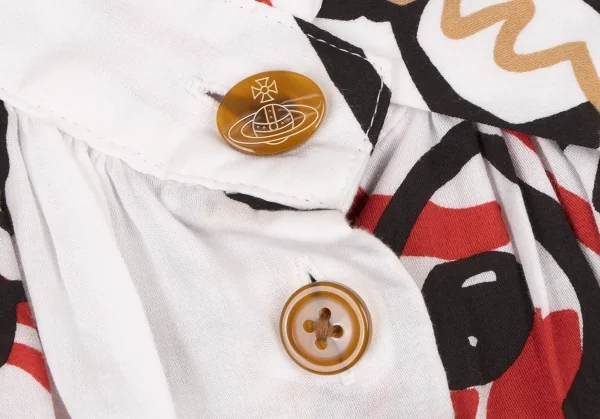 ヴィヴィアンウエストウッド レッドレーベルVivienne Westwood Red Label コットン総柄ネックギャザーデザインシャツ 白黒赤ベージュ1 K-133416_009