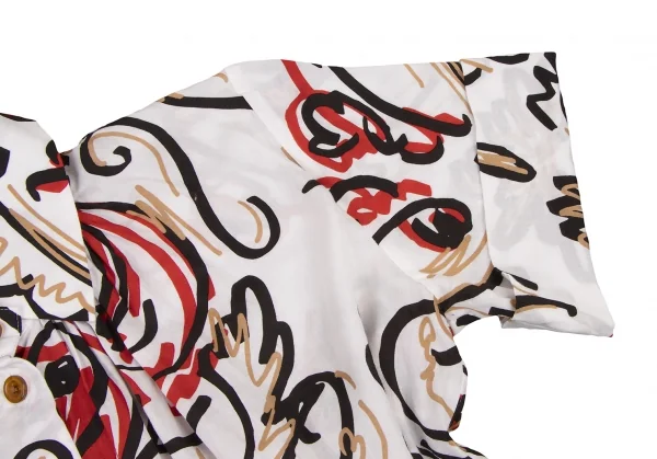 ヴィヴィアンウエストウッド レッドレーベルVivienne Westwood Red Label コットン総柄ネックギャザーデザインシャツ 白黒赤ベージュ1 K-133416_010