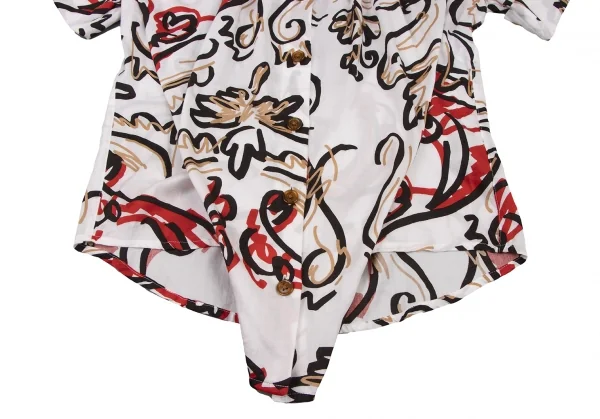 ヴィヴィアンウエストウッド レッドレーベルVivienne Westwood Red Label コットン総柄ネックギャザーデザインシャツ 白黒赤ベージュ1 K-133416_011