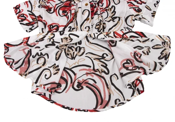 ヴィヴィアンウエストウッド レッドレーベルVivienne Westwood Red Label コットン総柄ネックギャザーデザインシャツ 白黒赤ベージュ1 K-133416_012