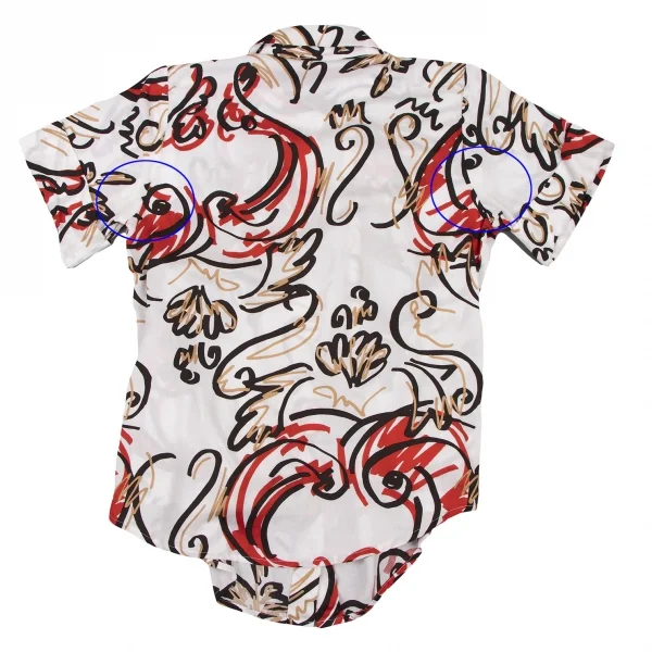 ヴィヴィアンウエストウッド レッドレーベルVivienne Westwood Red Label コットン総柄ネックギャザーデザインシャツ 白黒赤ベージュ1 K-133416_013