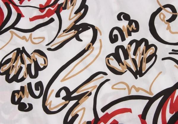 ヴィヴィアンウエストウッド レッドレーベルVivienne Westwood Red Label コットン総柄ネックギャザーデザインシャツ 白黒赤ベージュ1 K-133416_017