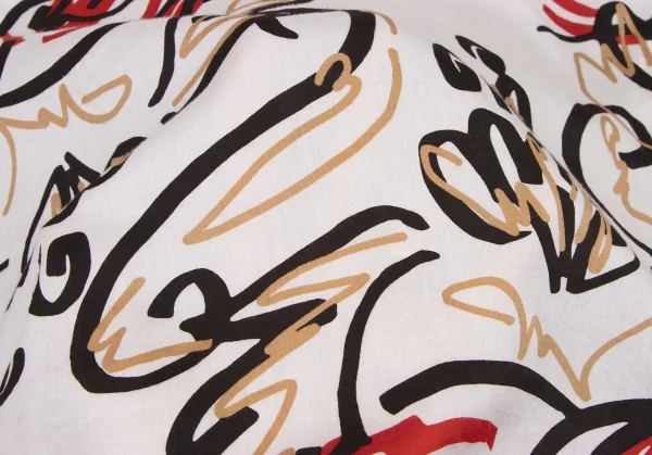 ヴィヴィアンウエストウッド レッドレーベルVivienne Westwood Red Label コットン総柄ネックギャザーデザインシャツ 白黒赤ベージュ1 K-133416_018