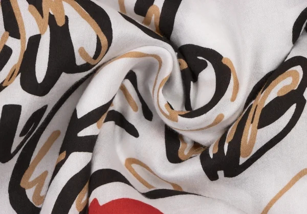 ヴィヴィアンウエストウッド レッドレーベルVivienne Westwood Red Label コットン総柄ネックギャザーデザインシャツ 白黒赤ベージュ1 K-133416_019