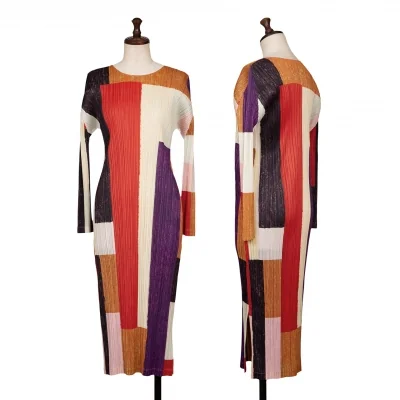 PLEATS PLEASE Color Block Print Dress