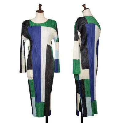 PLEATS PLEASE Color Block Print Dress