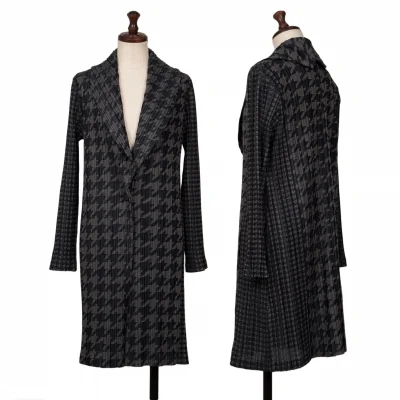 PLEATS PLEASE Mesh Houndstooth Long Jacket