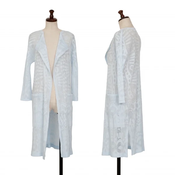 PLEATS PLEASE Mesh Lace Buttonless Long Cardigan Sky blue 2 K-133531_001