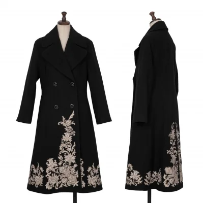 Floral Embroidery Melton Double Coat