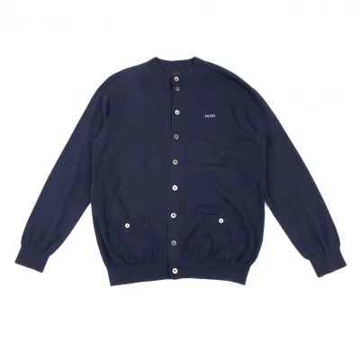 Papas Linen Blend Cotton One Point Logo Embroidery Cardigan