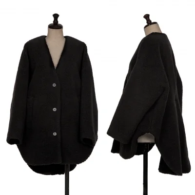 LE PHIL Collarless Round Hem Boa Jacket