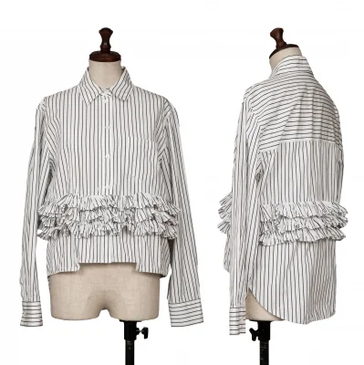 MARNI Frill Design Striped Long Sleeve Shirt