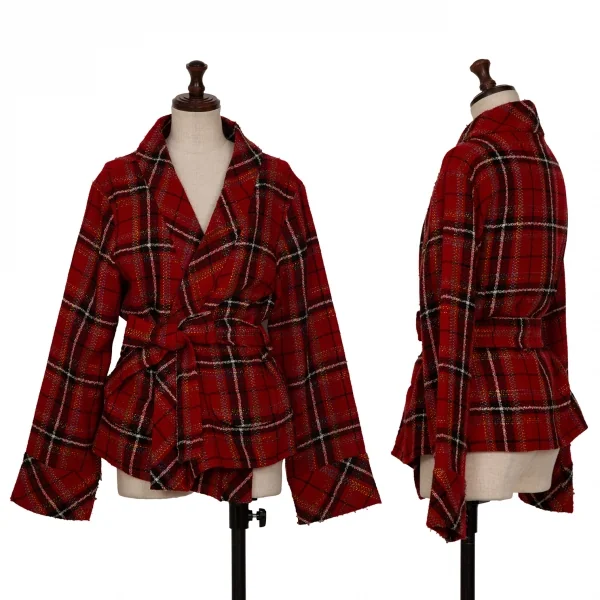 KEITA MARUYAMA Check Belted Jacket Red M K-133788_001