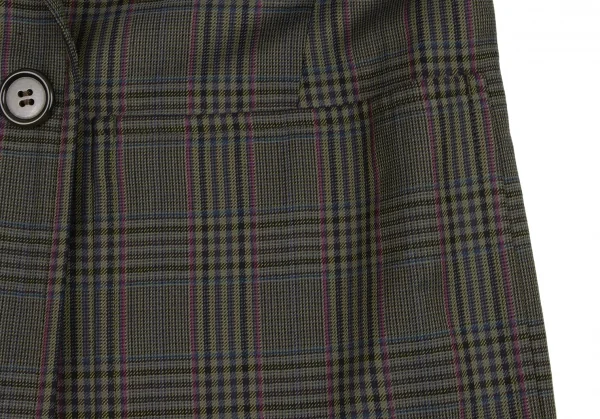 イヴサンローランYves Saint Laurent オーバーチェックダブルジャケット 緑紫黄S K-133810_010