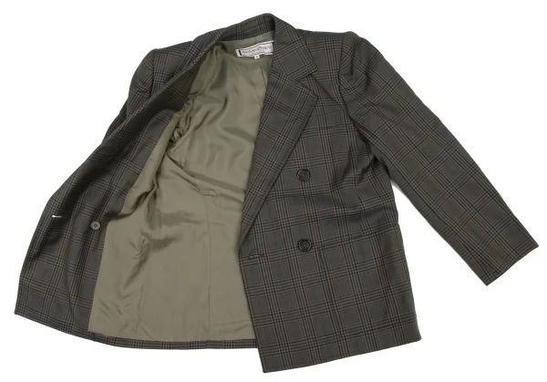 イヴサンローランYves Saint Laurent オーバーチェックダブルジャケット 緑紫黄S K-133810_011