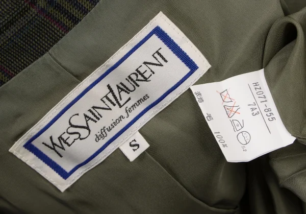 イヴサンローランYves Saint Laurent オーバーチェックダブルジャケット 緑紫黄S K-133810_016