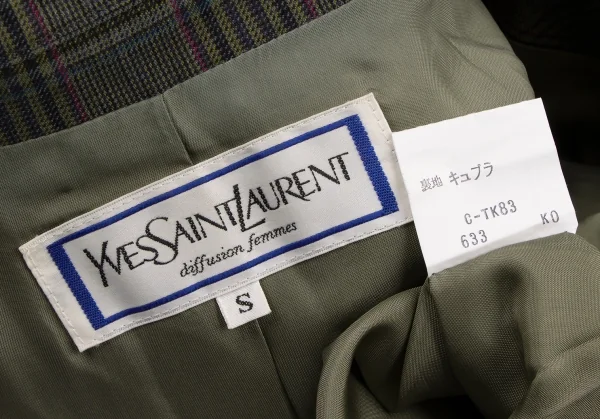 イヴサンローランYves Saint Laurent オーバーチェックダブルジャケット 緑紫黄S K-133810_017