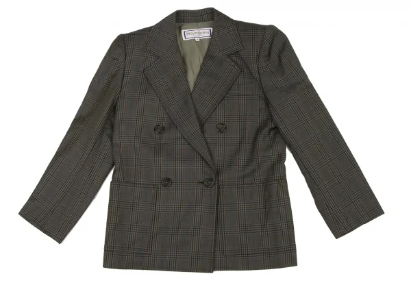 イヴサンローランYves Saint Laurent オーバーチェックダブルジャケット 緑紫黄S K-133810_002