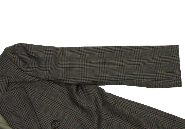 イヴサンローランYves Saint Laurent オーバーチェックダブルジャケット 緑紫黄S K-133810_007