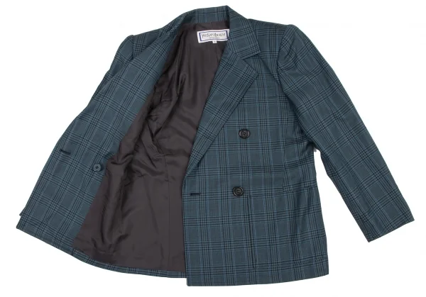 イヴサンローランYves Saint Laurent オーバーチェックダブルジャケット 青黒緑S K-133813_012