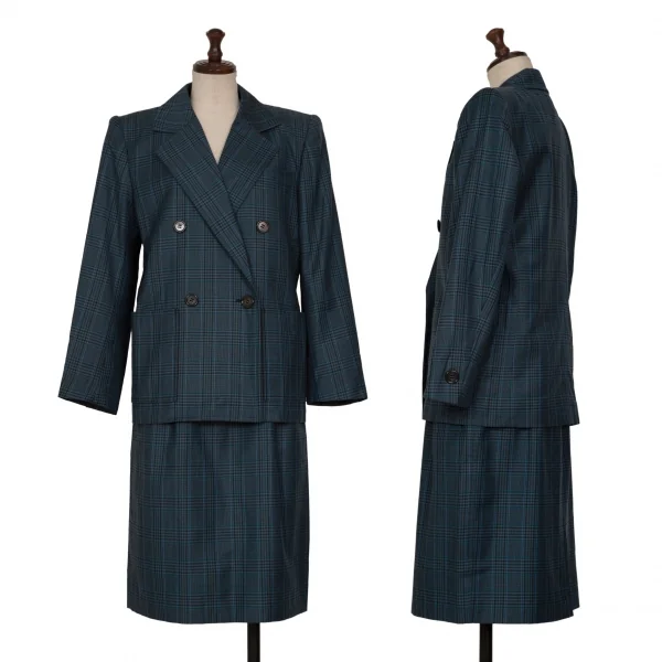 イヴサンローランYves Saint Laurent オーバーチェックダブルジャケット 青黒緑S K-133813_016