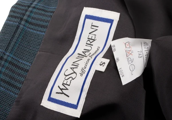 イヴサンローランYves Saint Laurent オーバーチェックダブルジャケット 青黒緑S K-133813_017