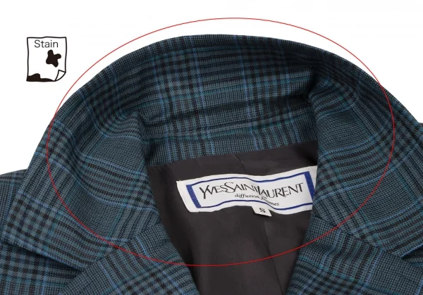 イヴサンローランYves Saint Laurent オーバーチェックダブルジャケット 青黒緑S K-133813_005