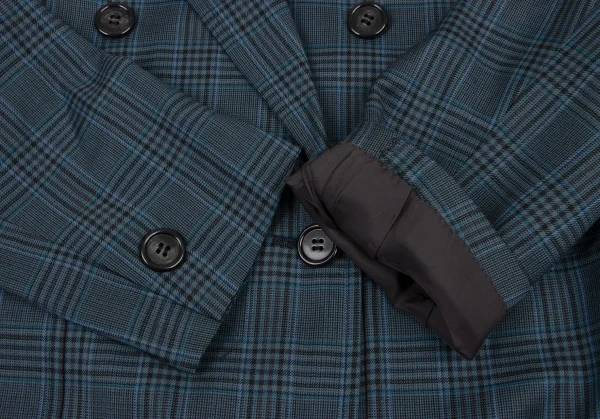 イヴサンローランYves Saint Laurent オーバーチェックダブルジャケット 青黒緑S K-133813_009