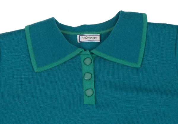 イヴサンローランYves Saint Laurent ウールニット長袖ポロシャツ ターコイズ緑M K-133819_004